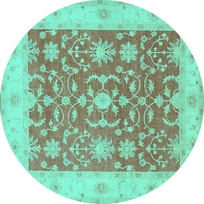 Round Oriental Turquoise Traditional Rug, tr1476turq