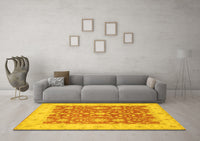 Machine Washable Oriental Yellow Traditional Rug, wshtr1476yw