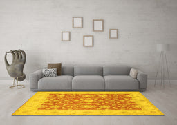 Machine Washable Oriental Yellow Traditional Rug in a Living Room, wshtr1476yw