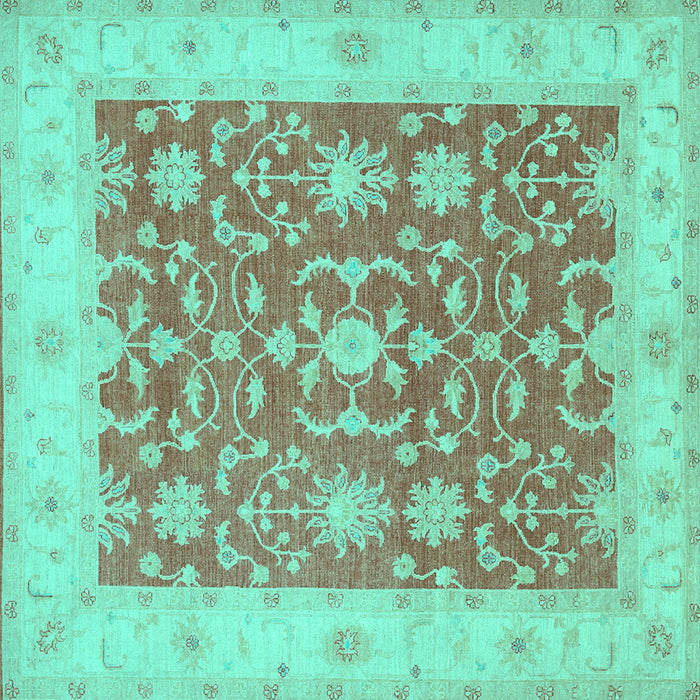 Square Machine Washable Oriental Turquoise Traditional Area Rugs, wshtr1476turq