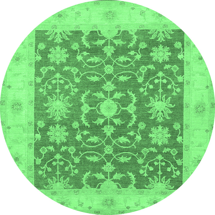 Round Machine Washable Oriental Emerald Green Traditional Area Rugs, wshtr1476emgrn
