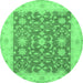 Round Machine Washable Oriental Emerald Green Traditional Area Rugs, wshtr1476emgrn