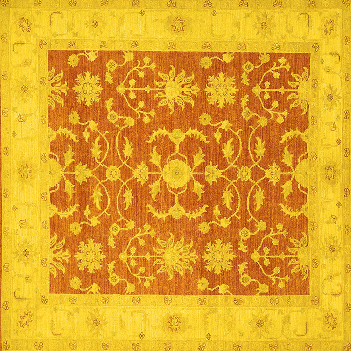 Square Machine Washable Oriental Yellow Traditional Rug, wshtr1476yw