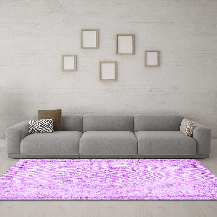 Machine Washable Persian Purple Traditional Area Rugs in a Living Room, wshtr1477pur