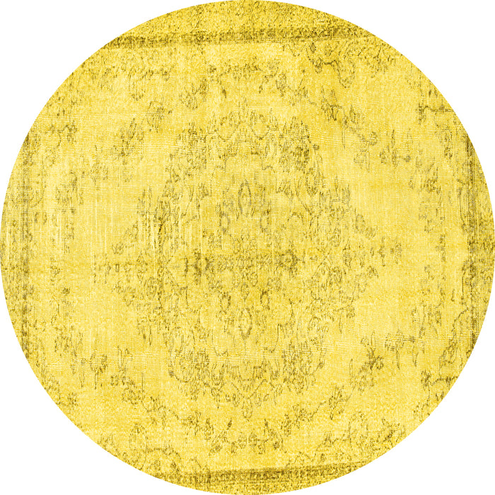 Round Persian Yellow Traditional Rug, tr1477yw