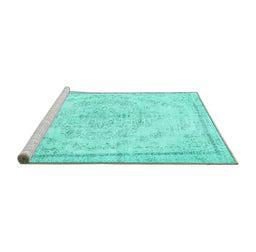 Sideview of Machine Washable Persian Turquoise Traditional Area Rugs, wshtr1477turq