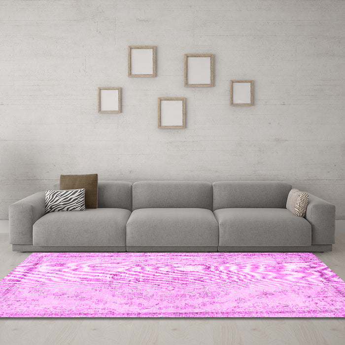 Machine Washable Persian Pink Traditional Rug in a Living Room, wshtr1477pnk