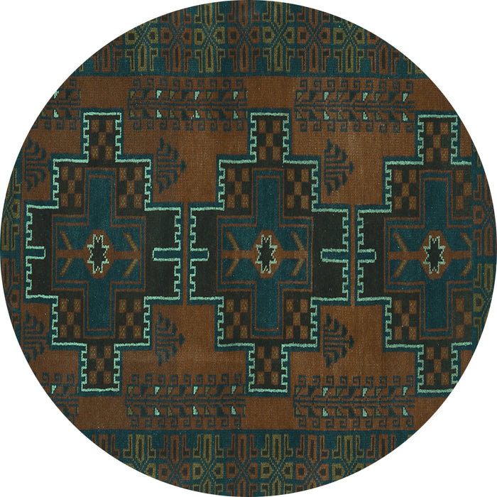 Round Persian Turquoise Traditional Rug, tr1478turq