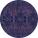 Round Machine Washable Persian Blue Traditional Rug, wshtr1478blu