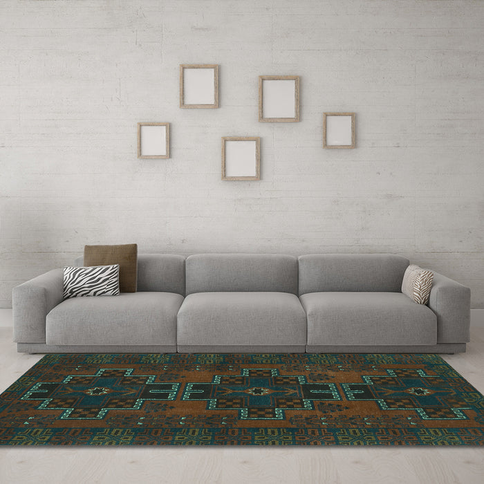 Machine Washable Persian Turquoise Traditional Area Rugs in a Living Room,, wshtr1478turq