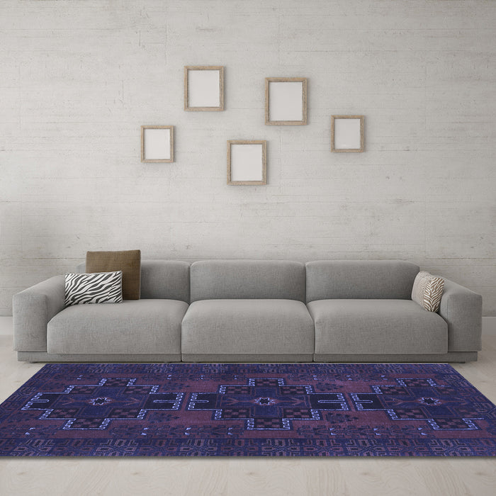 Machine Washable Persian Blue Traditional Rug in a Living Room, wshtr1478blu