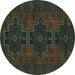 Round Machine Washable Persian Turquoise Traditional Area Rugs, wshtr1478turq