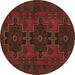 Round Machine Washable Persian Brown Traditional Rug, wshtr1478brn