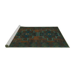 Sideview of Machine Washable Persian Turquoise Traditional Area Rugs, wshtr1478turq