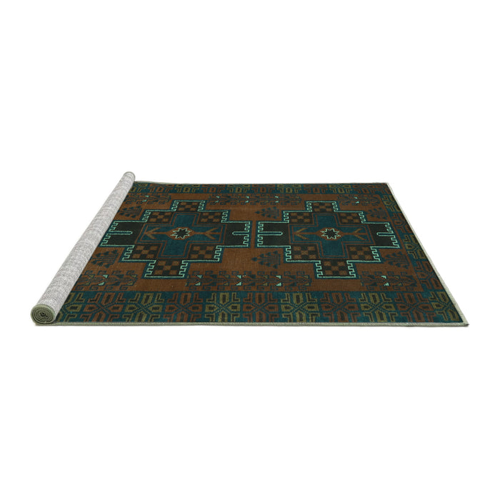 Sideview of Machine Washable Persian Turquoise Traditional Area Rugs, wshtr1478turq