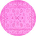 Round Machine Washable Oriental Pink Traditional Rug, wshtr1479pnk