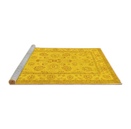Sideview of Machine Washable Oriental Yellow Traditional Rug, wshtr1479yw