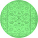 Round Oriental Emerald Green Traditional Rug, tr1479emgrn