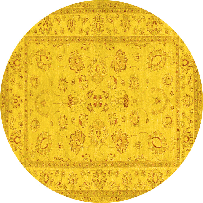 Round Oriental Yellow Traditional Rug, tr1479yw