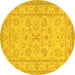 Round Oriental Yellow Traditional Rug, tr1479yw