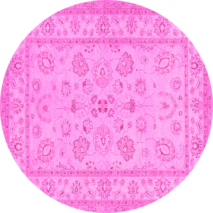 Round Oriental Pink Traditional Rug, tr1479pnk