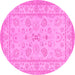 Round Oriental Pink Traditional Rug, tr1479pnk