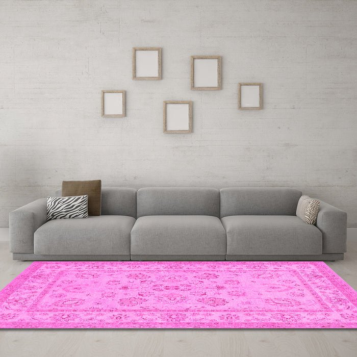 Machine Washable Oriental Pink Traditional Rug in a Living Room, wshtr1479pnk