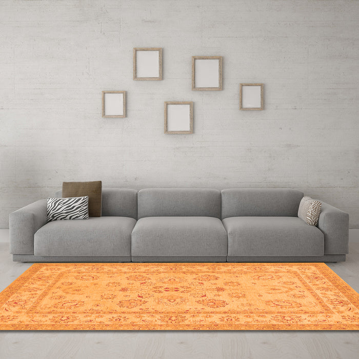 Machine Washable Oriental Orange Traditional Area Rugs in a Living Room, wshtr1479org