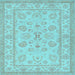 Square Machine Washable Oriental Light Blue Traditional Rug, wshtr1479lblu