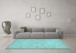 Machine Washable Oriental Light Blue Traditional Rug in a Living Room, wshtr1479lblu
