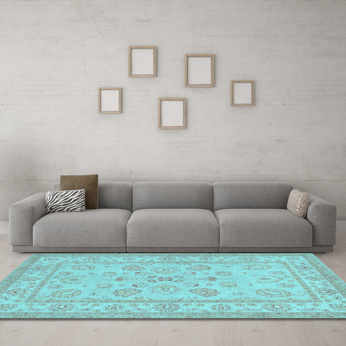 Machine Washable Oriental Light Blue Traditional Rug in a Living Room, wshtr1479lblu