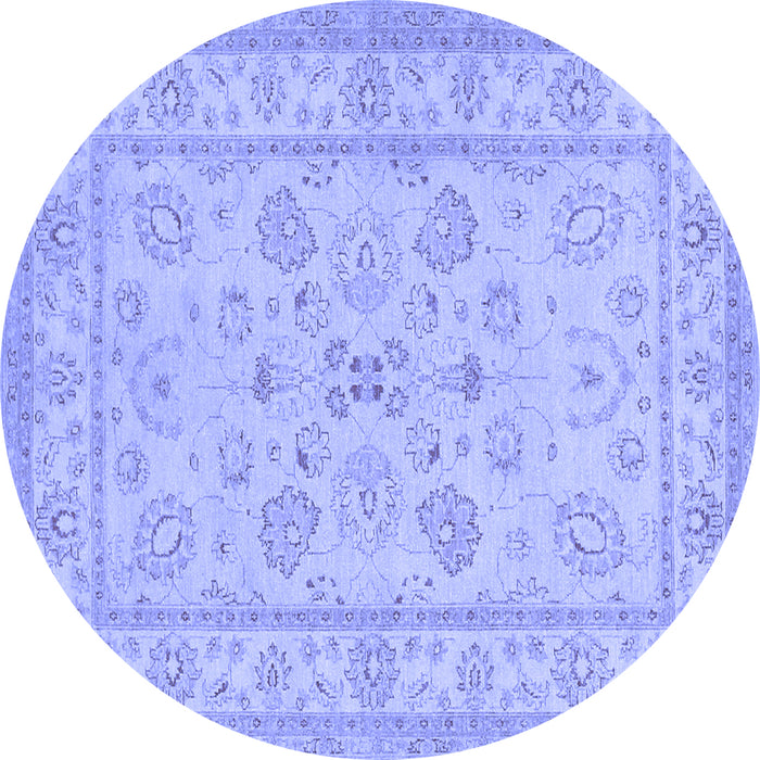 Round Oriental Blue Traditional Rug, tr1479blu