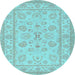 Round Oriental Light Blue Traditional Rug, tr1479lblu
