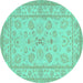 Round Machine Washable Oriental Turquoise Traditional Area Rugs, wshtr1479turq