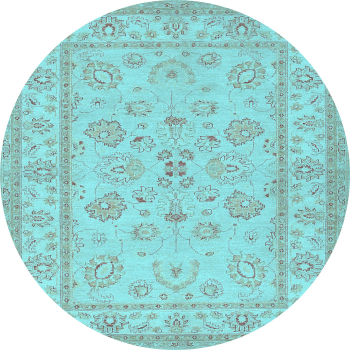 Round Machine Washable Oriental Light Blue Traditional Rug, wshtr1479lblu