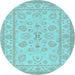 Round Machine Washable Oriental Light Blue Traditional Rug, wshtr1479lblu