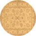 Round Oriental Brown Traditional Rug, tr1479brn