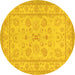 Round Machine Washable Oriental Yellow Traditional Rug, wshtr1479yw