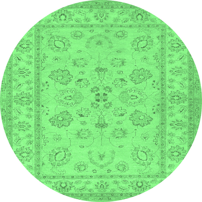 Round Machine Washable Oriental Emerald Green Traditional Area Rugs, wshtr1479emgrn