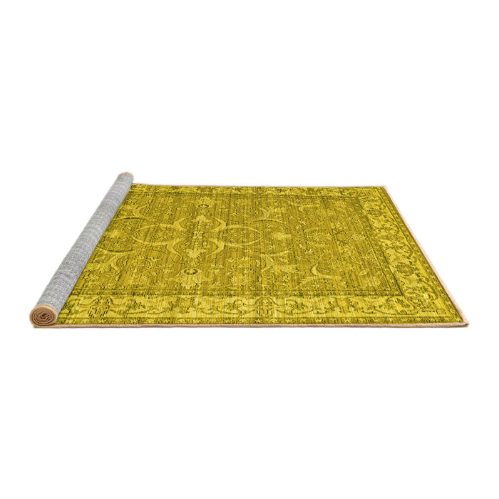 Sideview of Machine Washable Persian Yellow Traditional Rug, wshtr147yw