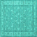 Square Machine Washable Persian Turquoise Traditional Area Rugs, wshtr147turq