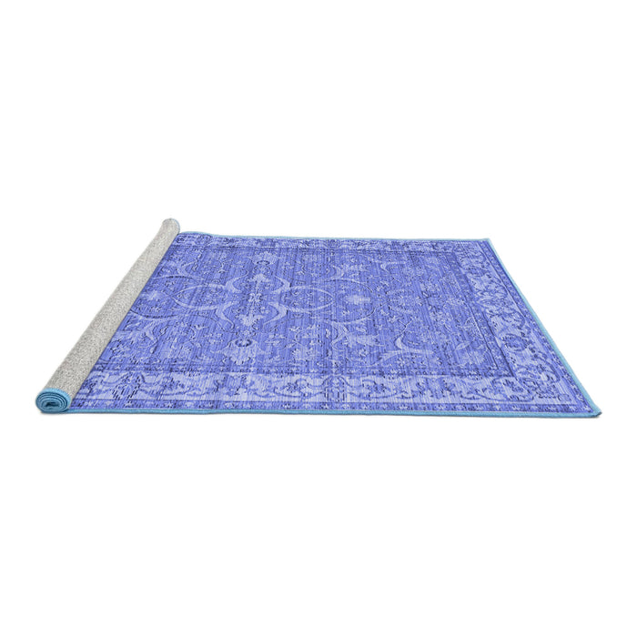 Sideview of Machine Washable Persian Blue Traditional Rug, wshtr147blu
