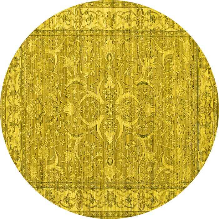 Round Persian Yellow Traditional Rug, tr147yw