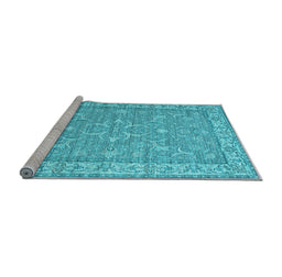 Sideview of Machine Washable Persian Light Blue Traditional Rug, wshtr147lblu
