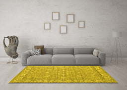 Machine Washable Persian Yellow Traditional Rug in a Living Room, wshtr147yw