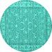 Round Machine Washable Persian Turquoise Traditional Area Rugs, wshtr147turq