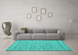 Machine Washable Persian Turquoise Traditional Area Rugs in a Living Room,, wshtr147turq