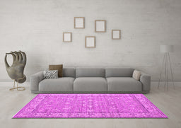 Machine Washable Persian Pink Traditional Rug in a Living Room, wshtr147pnk