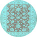 Round Oriental Light Blue Traditional Rug, tr1480lblu
