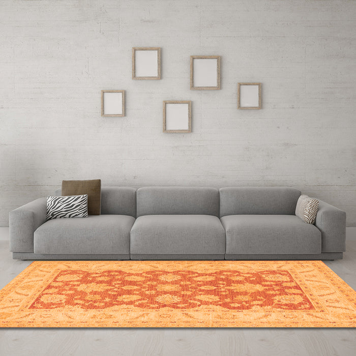 Machine Washable Oriental Orange Traditional Area Rugs in a Living Room, wshtr1480org
